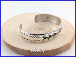 Navajo Cuff Bracelet Inlay Turq Sterling Silver Signed Native Jewelry Size 7