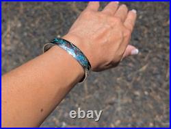 Navajo Cuff Bracelet Inlay Turq Sterling Silver Signed Native Jewelry Size 7