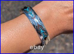Navajo Cuff Bracelet Inlay Turq Sterling Silver Signed Native Jewelry Size 7