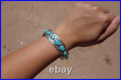 Navajo Cuff Bracelet Kingman Turquoise Stone Sterling Silver NA Jewelry Sz 7in
