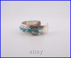 Navajo Cuff Bracelet Kingman Turquoise Stone Sterling Silver NA Jewelry Sz 7in