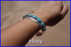 Navajo Cuff Bracelet Kingman Turquoise Stone Sterling Silver NA Jewelry Sz 7in