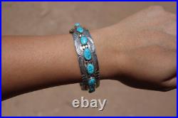 Navajo Cuff Bracelet Kingman Turquoise Stone Sterling Silver NA Jewelry Sz 7in