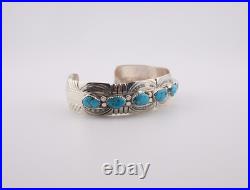 Navajo Cuff Bracelet Kingman Turquoise Stone Sterling Silver NA Jewelry Sz 7in