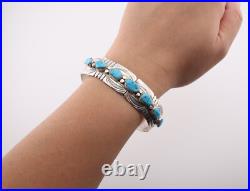 Navajo Cuff Bracelet Kingman Turquoise Stone Sterling Silver NA Jewelry Sz 7in