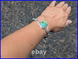 Navajo Cuff Bracelet Signed Chaco Turquoise Native American Jewelry NA Sz 6.75