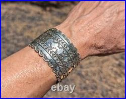 Navajo Cuff Bracelet Sterling Silver Scalloped Design Native Jewelry Sz 7.25