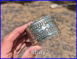 Navajo Cuff Bracelet Sterling Silver Scalloped Design Native Jewelry Sz 7.25