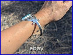 Navajo Cuff Bracelet Sterling Silver Signed NA Turquoise Jewelry Tufa Cast sz 8