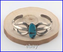 Navajo Cuff Bracelet Sterling Silver Signed NA Turquoise Jewelry Tufa Cast sz 8