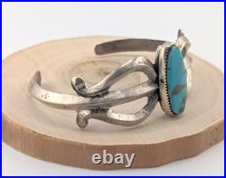 Navajo Cuff Bracelet Sterling Silver Signed NA Turquoise Jewelry Tufa Cast sz 8