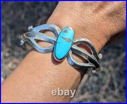 Navajo Cuff Bracelet Sterling Silver Signed NA Turquoise Jewelry Tufa Cast sz 8