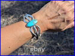 Navajo Cuff Bracelet Sterling Silver Signed NA Turquoise Jewelry Tufa Cast sz 8