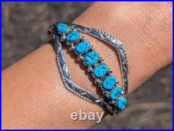 Navajo Cuff Bracelet Sterling Silver Signed Turquoise NA Jewelry Size 6.5