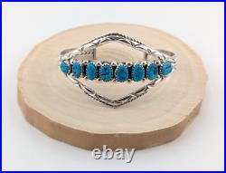 Navajo Cuff Bracelet Sterling Silver Signed Turquoise NA Jewelry Size 6.5