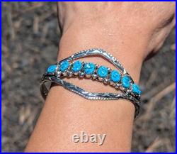 Navajo Cuff Bracelet Sterling Silver Signed Turquoise NA Jewelry Size 6.5