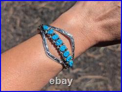 Navajo Cuff Bracelet Sterling Silver Signed Turquoise NA Jewelry Size 6.5