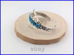 Navajo Cuff Bracelet Sterling Silver Signed Turquoise NA Jewelry Size 6.5