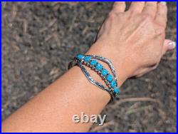 Navajo Cuff Bracelet Sterling Silver Signed Turquoise NA Jewelry Size 6.5