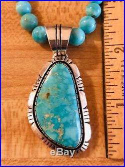 Navajo Darrel Victor Large Sterling Silver Turquoise Pendant Necklace DV 925