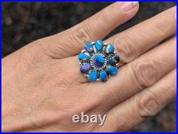 Navajo Deep Turquoise Cluster Ring Blue Dahlia Native American Jewelry Sz 7.75 Navajo Deep Turquoise Cluster Ring Blue Dahlia Native American Jewelry Sz 7.75