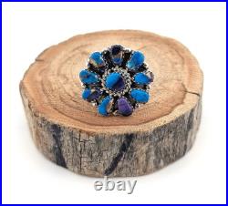 Navajo Deep Turquoise Cluster Ring Blue Dahlia Native American Jewelry Sz 7.75 Navajo Deep Turquoise Cluster Ring Blue Dahlia Native American Jewelry Sz 7.75