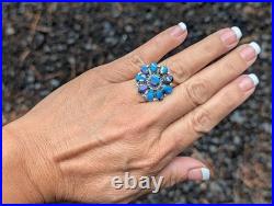 Navajo Deep Turquoise Cluster Ring Blue Dahlia Native American Jewelry Sz 7.75 Navajo Deep Turquoise Cluster Ring Blue Dahlia Native American Jewelry Sz 7.75