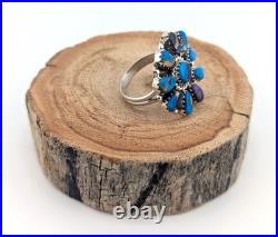 Navajo Deep Turquoise Cluster Ring Blue Dahlia Native American Jewelry Sz 7.75 Navajo Deep Turquoise Cluster Ring Blue Dahlia Native American Jewelry Sz 7.75