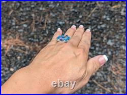 Navajo Deep Turquoise Cluster Ring Blue Dahlia Native American Jewelry Sz 7.75 Navajo Deep Turquoise Cluster Ring Blue Dahlia Native American Jewelry Sz 7.75