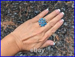 Navajo Deep Turquoise Cluster Ring Blue Dahlia Native American Jewelry Sz 7.75 Navajo Deep Turquoise Cluster Ring Blue Dahlia Native American Jewelry Sz 7.75