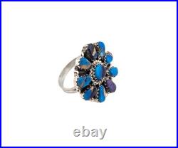 Navajo Deep Turquoise Cluster Ring Blue Dahlia Native American Jewelry Sz 7.75 Navajo Deep Turquoise Cluster Ring Blue Dahlia Native American Jewelry Sz 7.75