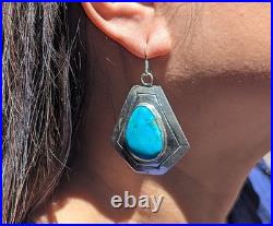Navajo Earrings Signed Native American Handmade Jewelry w Turquoise Silver