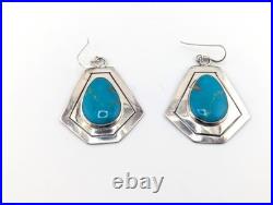 Navajo Earrings Signed Native American Handmade Jewelry w Turquoise Silver