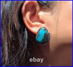 Navajo Earrings Signed Native American Jewelry Boulder Turquoise Sterling Silver Navajo Earrings Signed Native American Jewelry Boulder Turquoise Sterling Silver