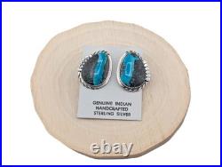 Navajo Earrings Signed Native American Jewelry Boulder Turquoise Sterling Silver Navajo Earrings Signed Native American Jewelry Boulder Turquoise Sterling Silver