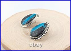 Navajo Earrings Signed Native American Jewelry Boulder Turquoise Sterling Silver Navajo Earrings Signed Native American Jewelry Boulder Turquoise Sterling Silver