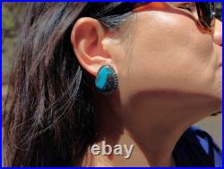 Navajo Earrings Signed Native American Jewelry Boulder Turquoise Sterling Silver Navajo Earrings Signed Native American Jewelry Boulder Turquoise Sterling Silver