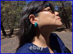 Navajo Earrings Signed Native American Jewelry Boulder Turquoise Sterling Silver Navajo Earrings Signed Native American Jewelry Boulder Turquoise Sterling Silver