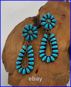 Navajo Earrings Turquoise Cluster Tear Drop Betsy Begay Nez Sterling Silver Vtg