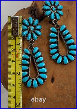 Navajo Earrings Turquoise Cluster Tear Drop Betsy Begay Nez Sterling Silver Vtg