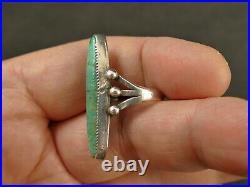 Navajo Elongated Green Turquoise Silver Ring 1940's Vintage Tucson Estate