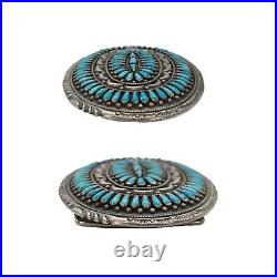 Navajo FM Begay Sterling Silver Petit Point Turquoise Belt Buckle