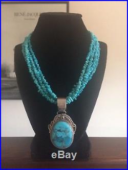 Navajo Geraldine Yazzie Sterling Silver Turquoise Pendant Jay King Necklace 925