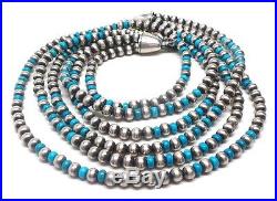Navajo Handmade 3 Strand Turquoise & Pearls Sterling Silver 55g