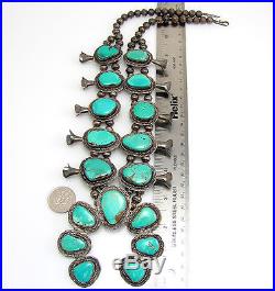 Navajo Handmade 925 Sterling Silver Turquoise Squash Blossom Naja Necklace G RA