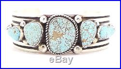 Navajo Handmade Sterling Silver #8 Turquoise Bracelet A. Jake