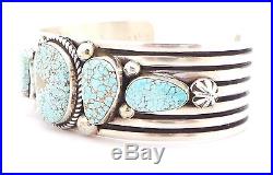 Navajo Handmade Sterling Silver #8 Turquoise Bracelet A. Jake