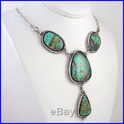 Navajo Handmade Sterling Silver High Grade Turquoise Necklace ROIE JAQUE RS BXX