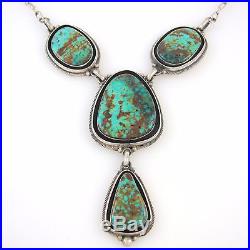 Navajo Handmade Sterling Silver High Grade Turquoise Necklace ROIE JAQUE RS BXX