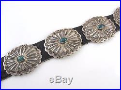 Navajo Handmade Sterling Silver & Lone Mountain Turquoise Concho Belt RS BIX